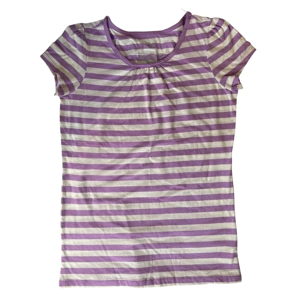 Children's Place Striped Top Lilac Mist Short Sleeve Shirt Kids Size L‎